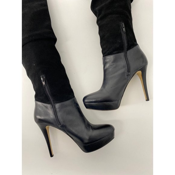 INC International Concepts Kenya Black Platform Leather and Suede Knee High Boot - Picture 3 of 7